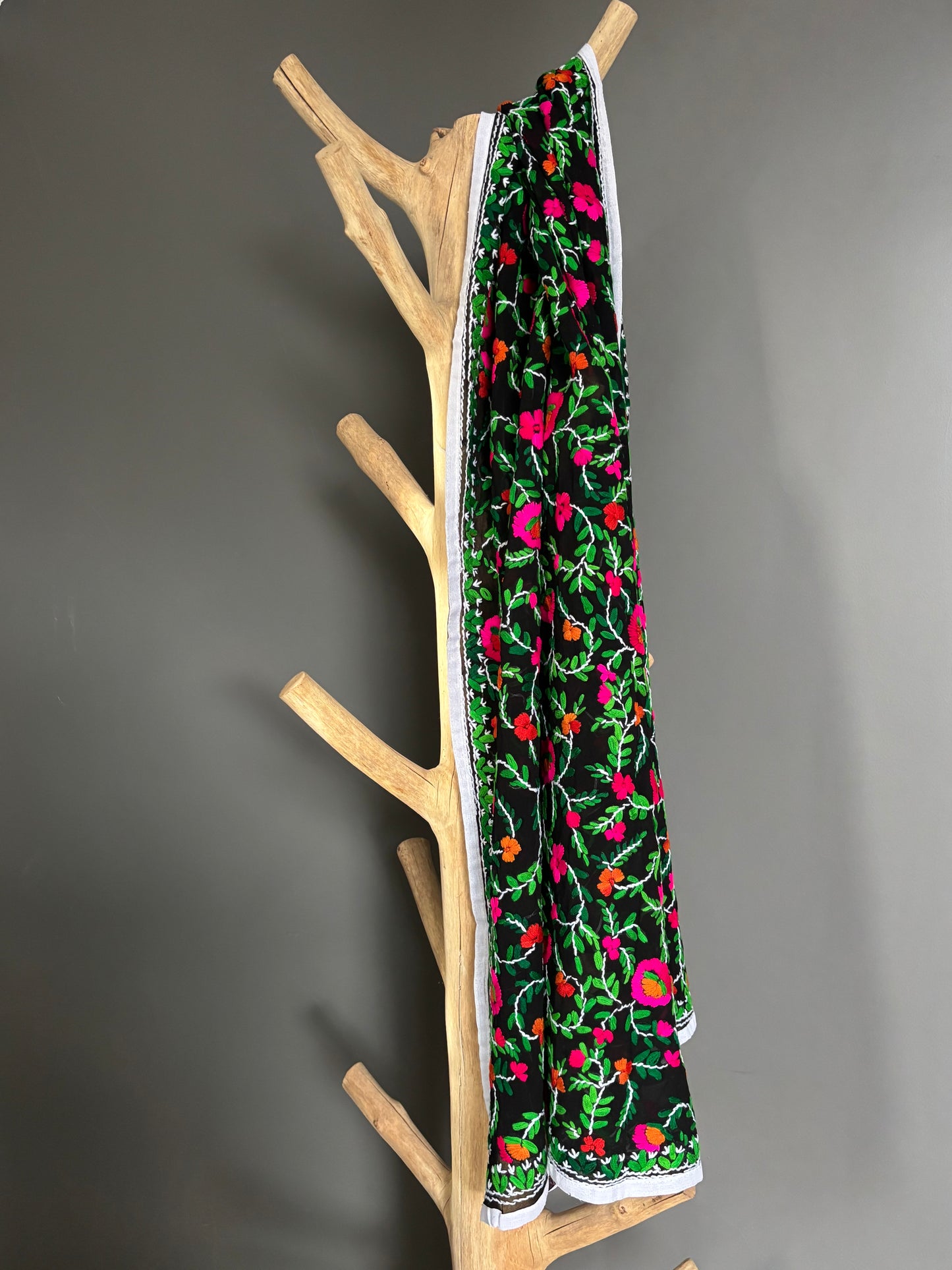 Hand-Embroidered Floral Phulkari Stole