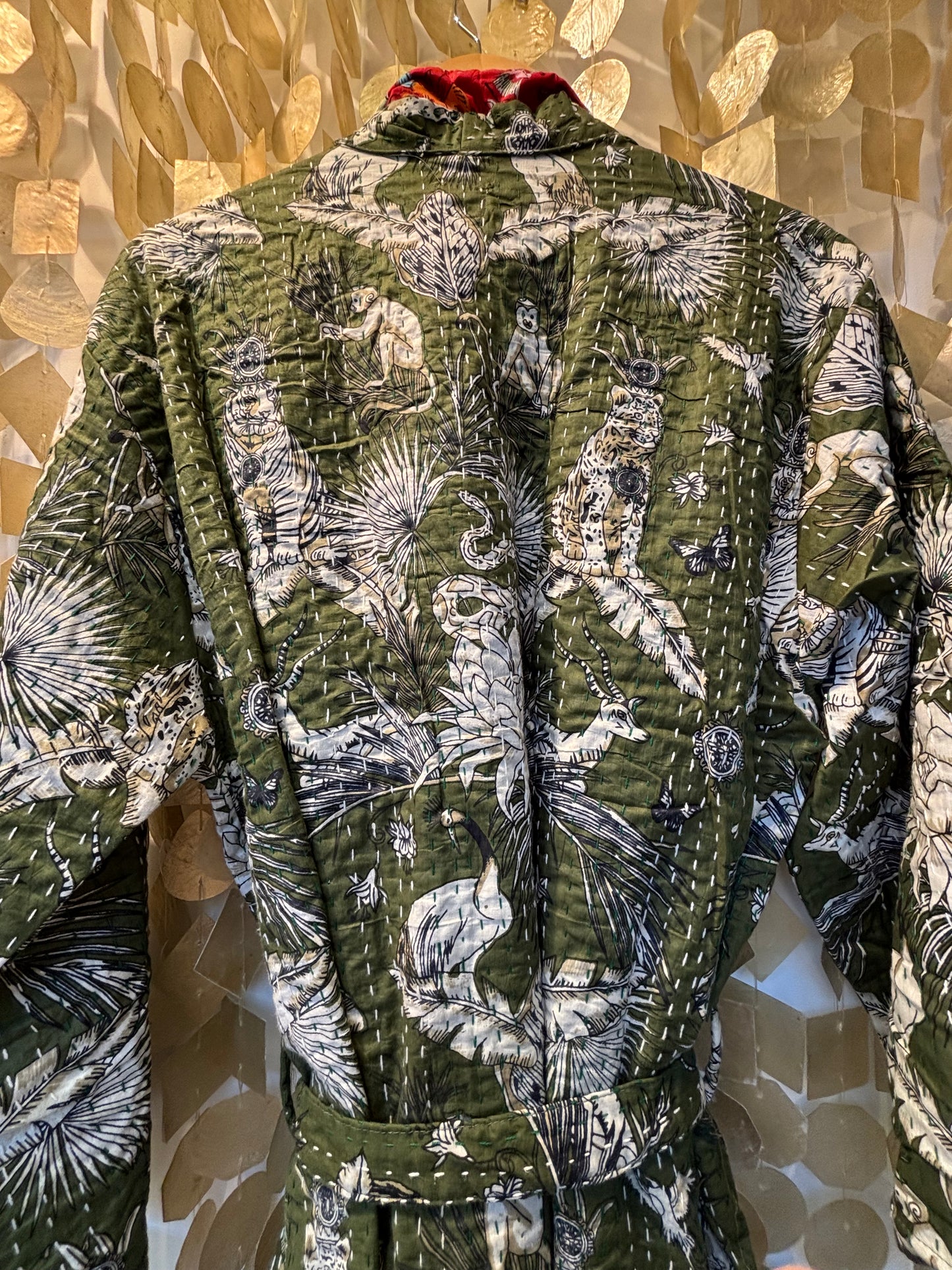 Quilted Cotton Robe with Botanical Print