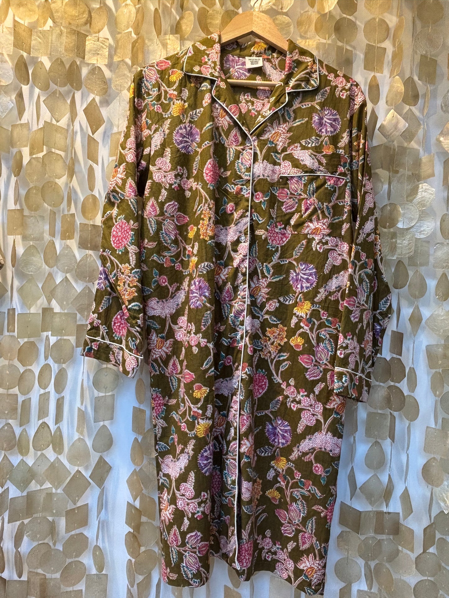 Kakhi Flowered Indian Cotton Sleeping Dress