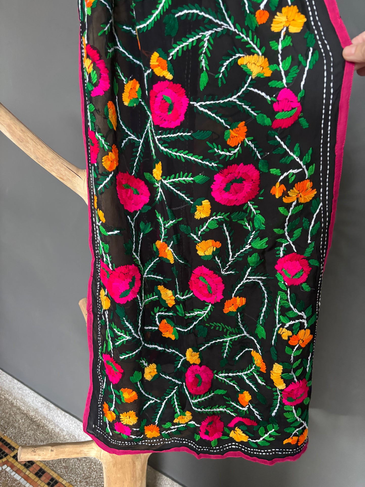 Hand-Embroidered Floral Phulkari Scarf