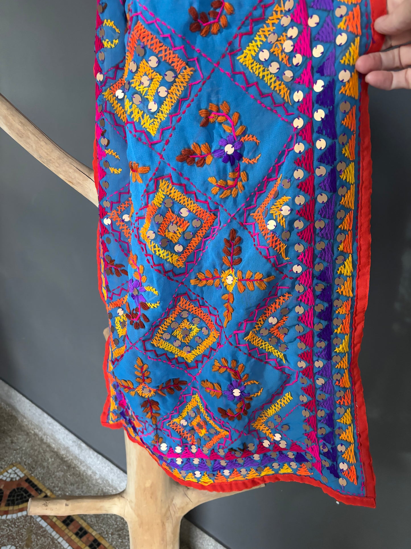 Hand-Embroidered Floral Phulkari Scarf