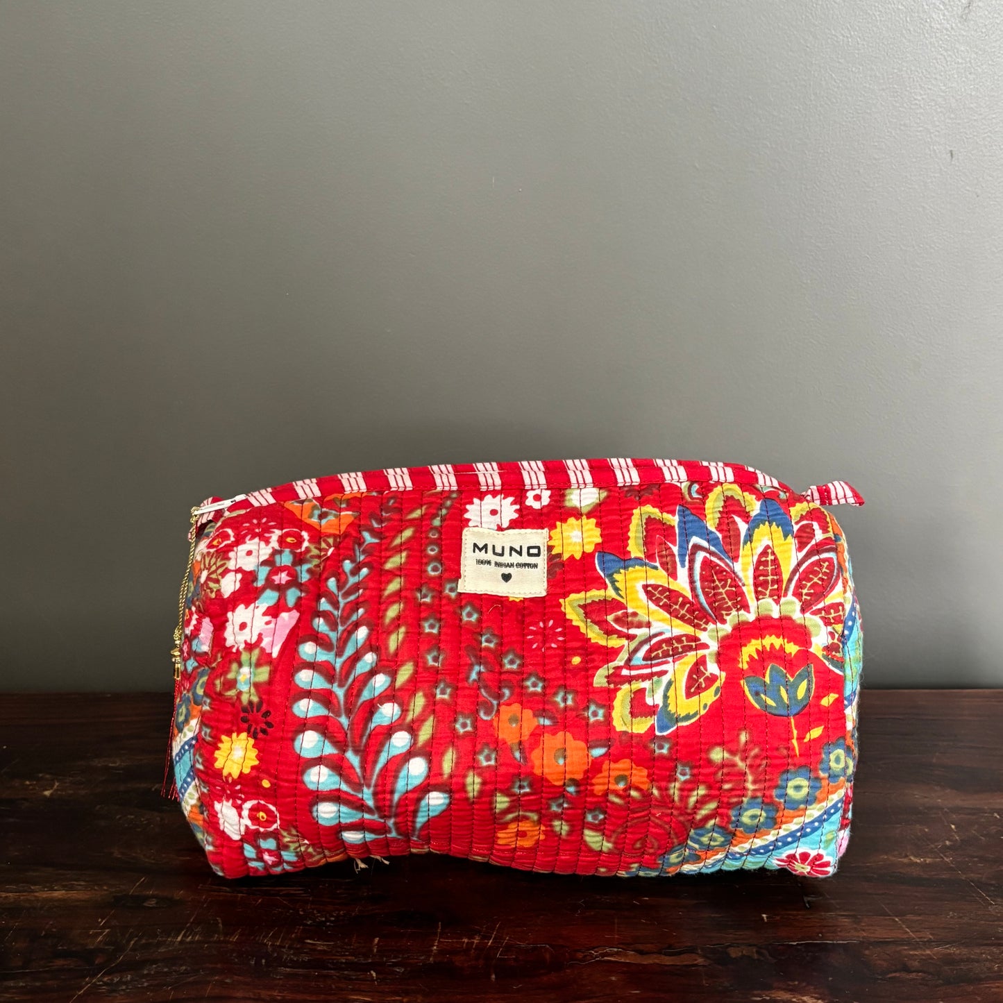 Red Cotton Toiletry Pouch  - Paisley