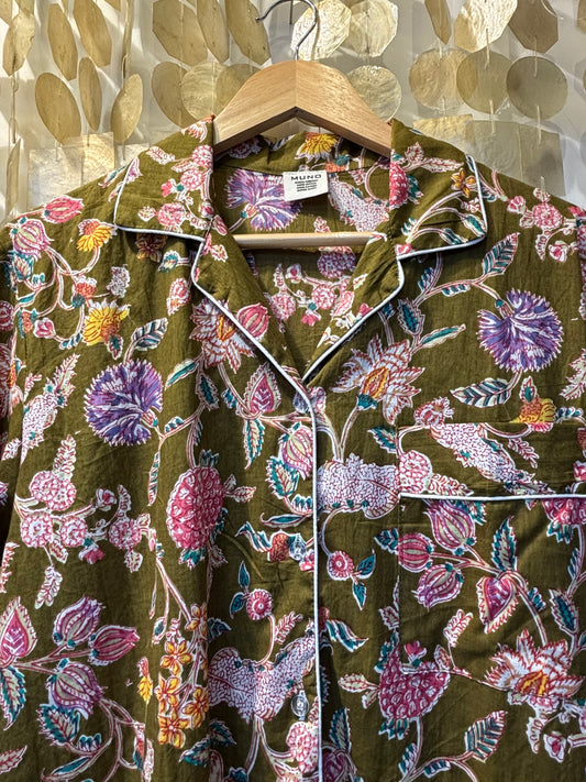 Kakhi Flowered Indian Cotton Sleeping Dress