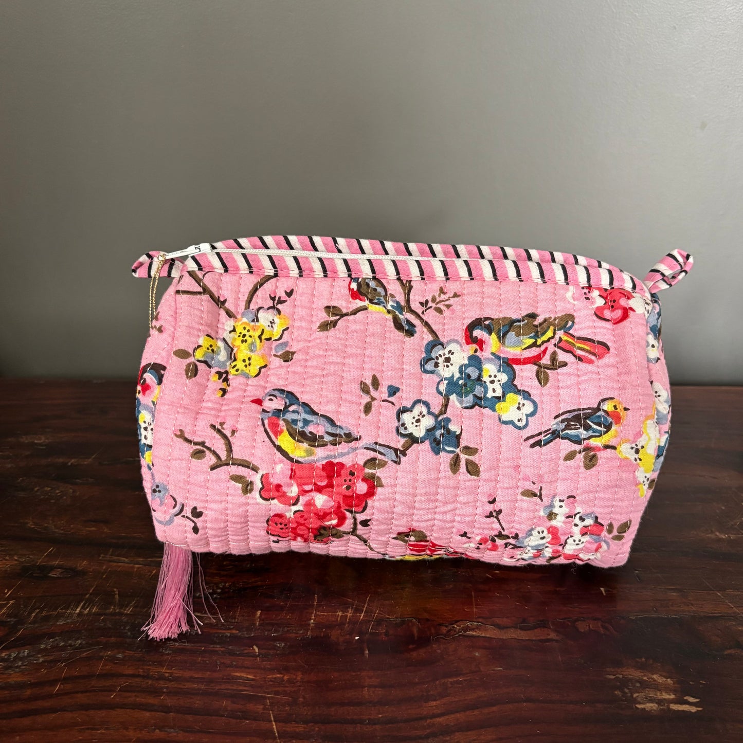 Pink Cotton Toiletry Pouch  - Birds