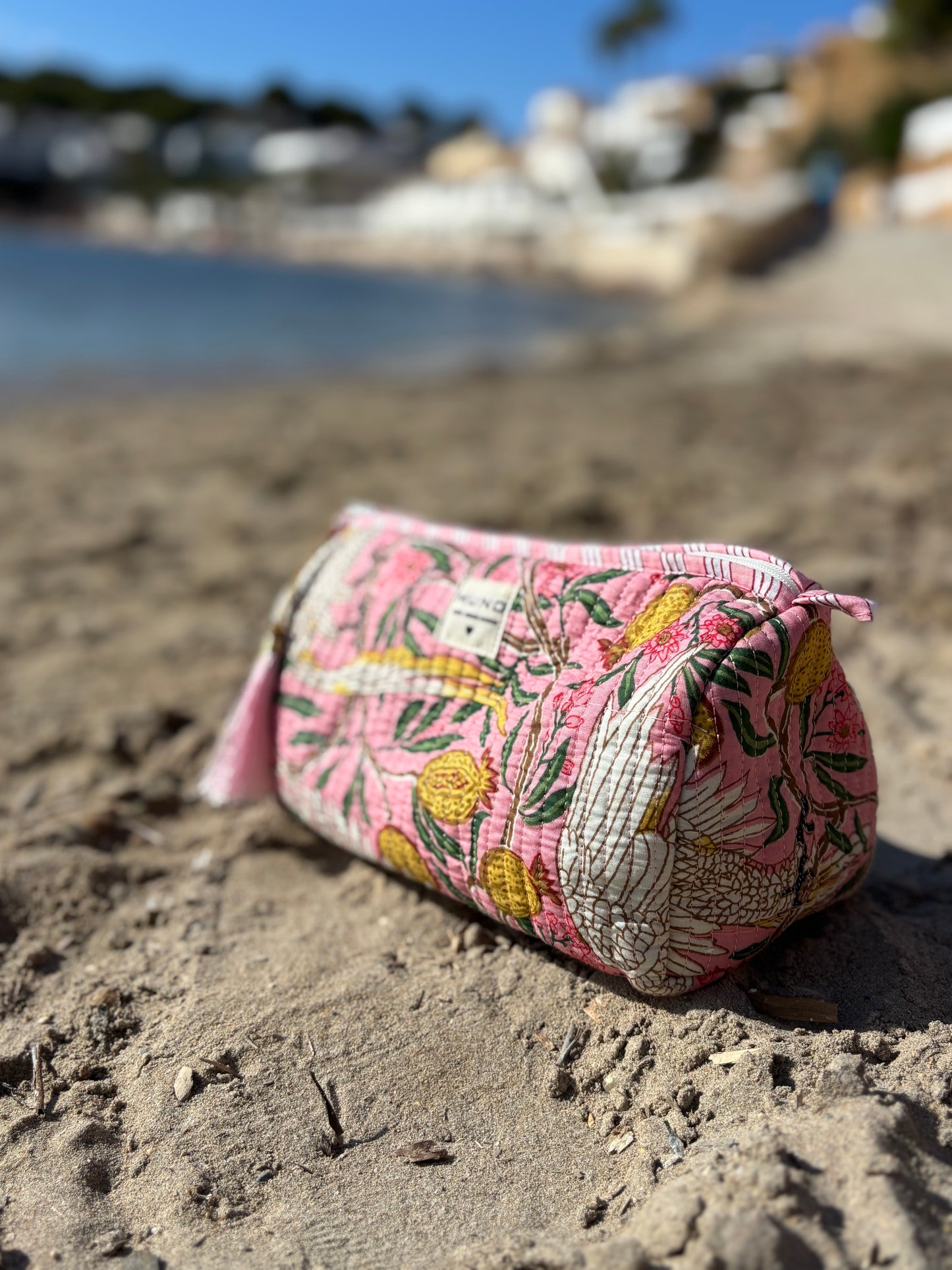 Pink Cotton Toiletry Pouch  - Cranes