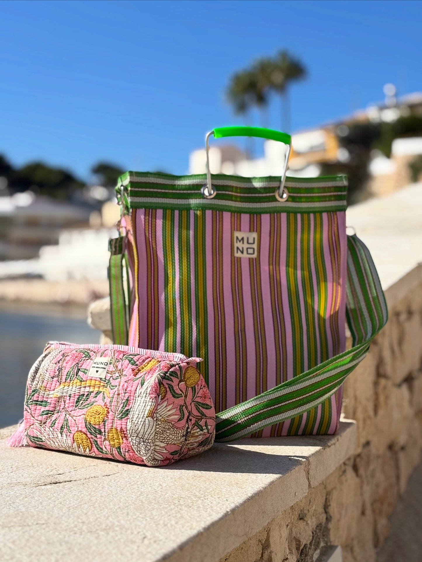 Pink Cotton Toiletry Pouch  - Cranes