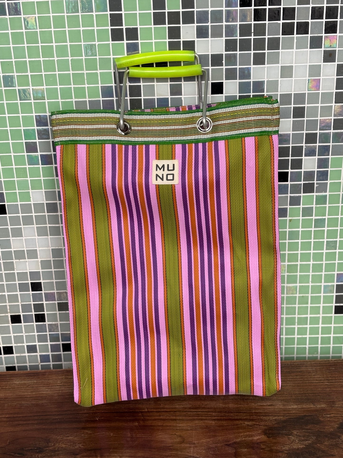 Recycled Nylon Striped Shopper –Lime Zest