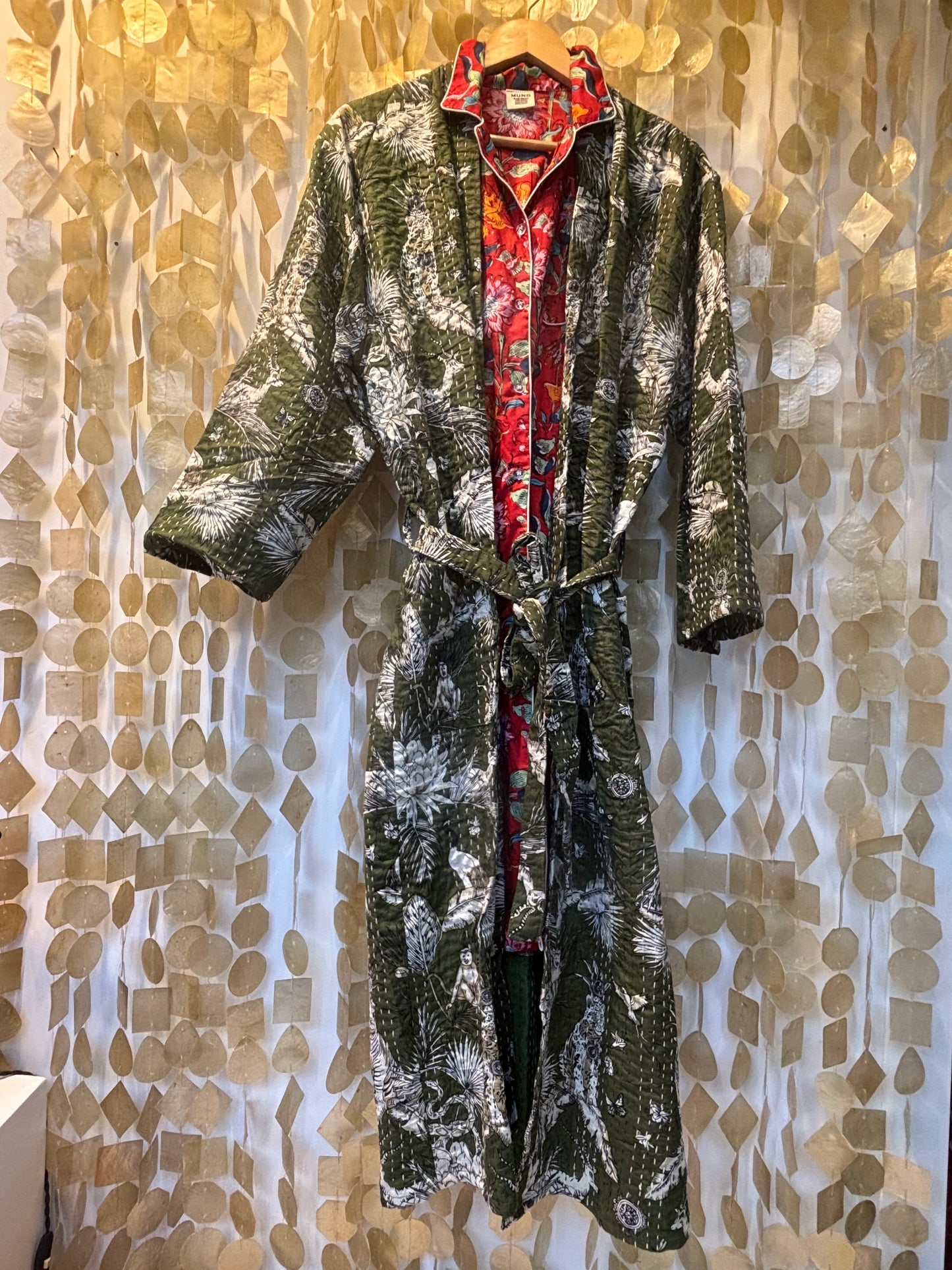 Quilted Cotton Robe with Botanical Print