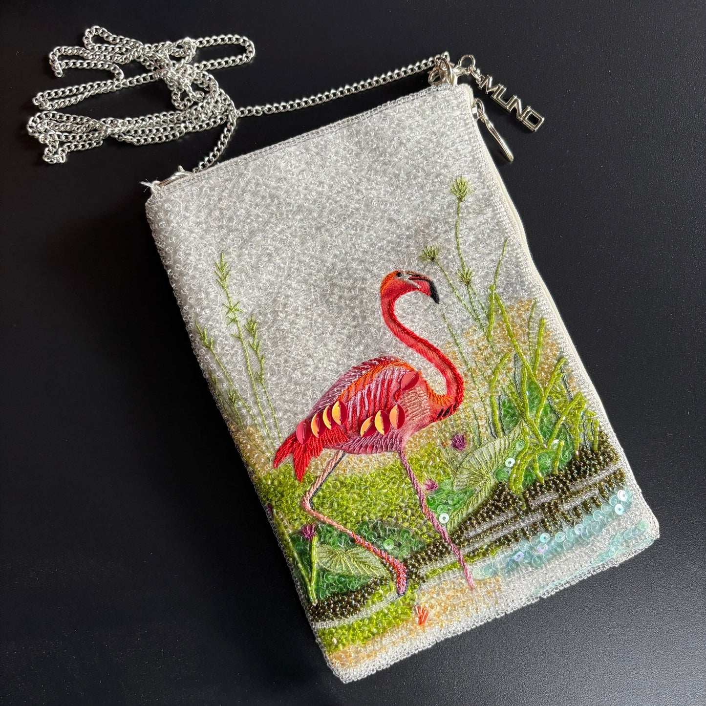 Flamingo Beaded Silk Mini Bag