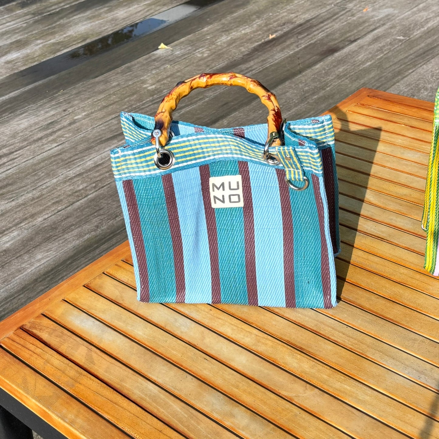 Nylon Mini Bag with Bamboo Handle - Ocean Breeze
