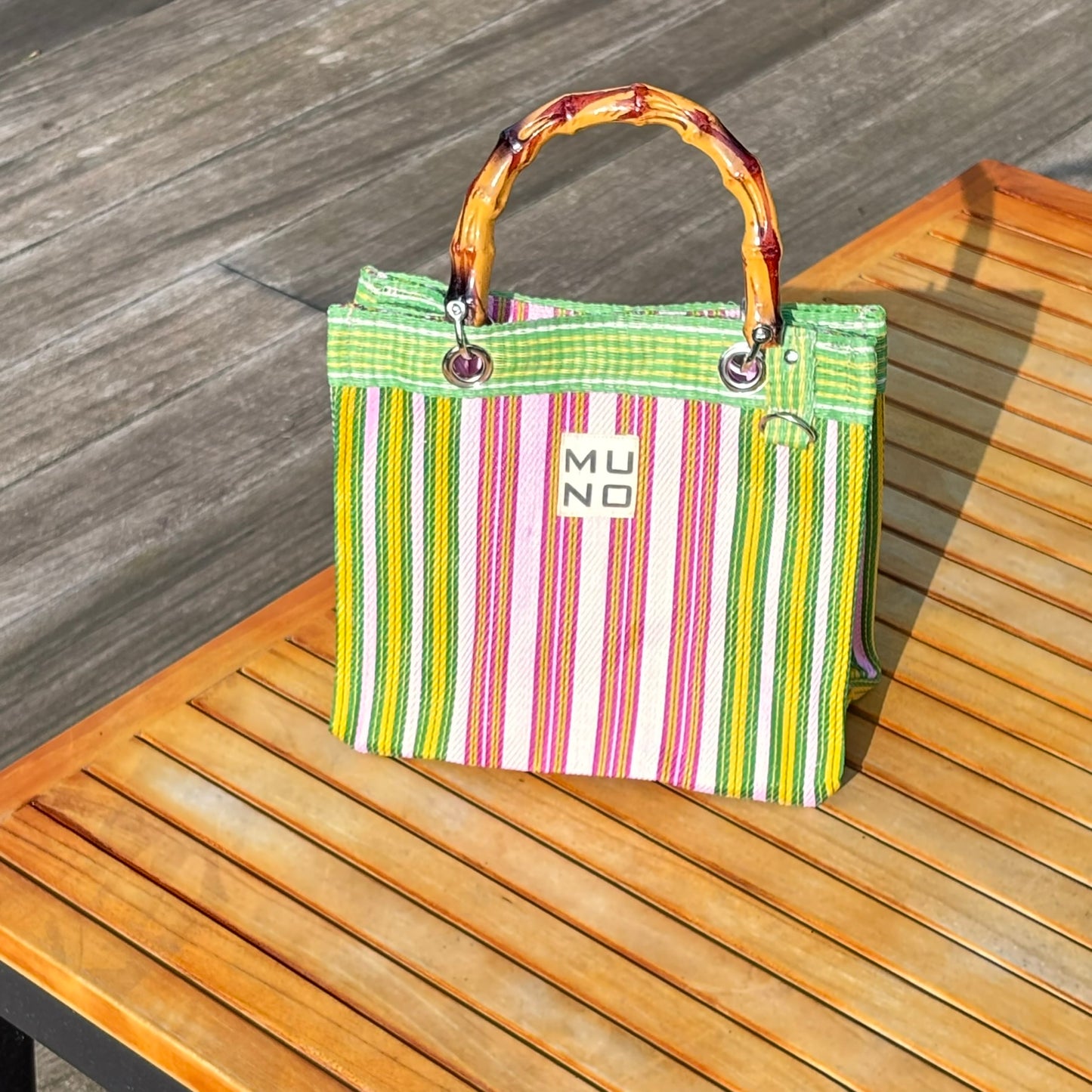 Nylon Mini Tote with Bamboo Handle - Lime Zest