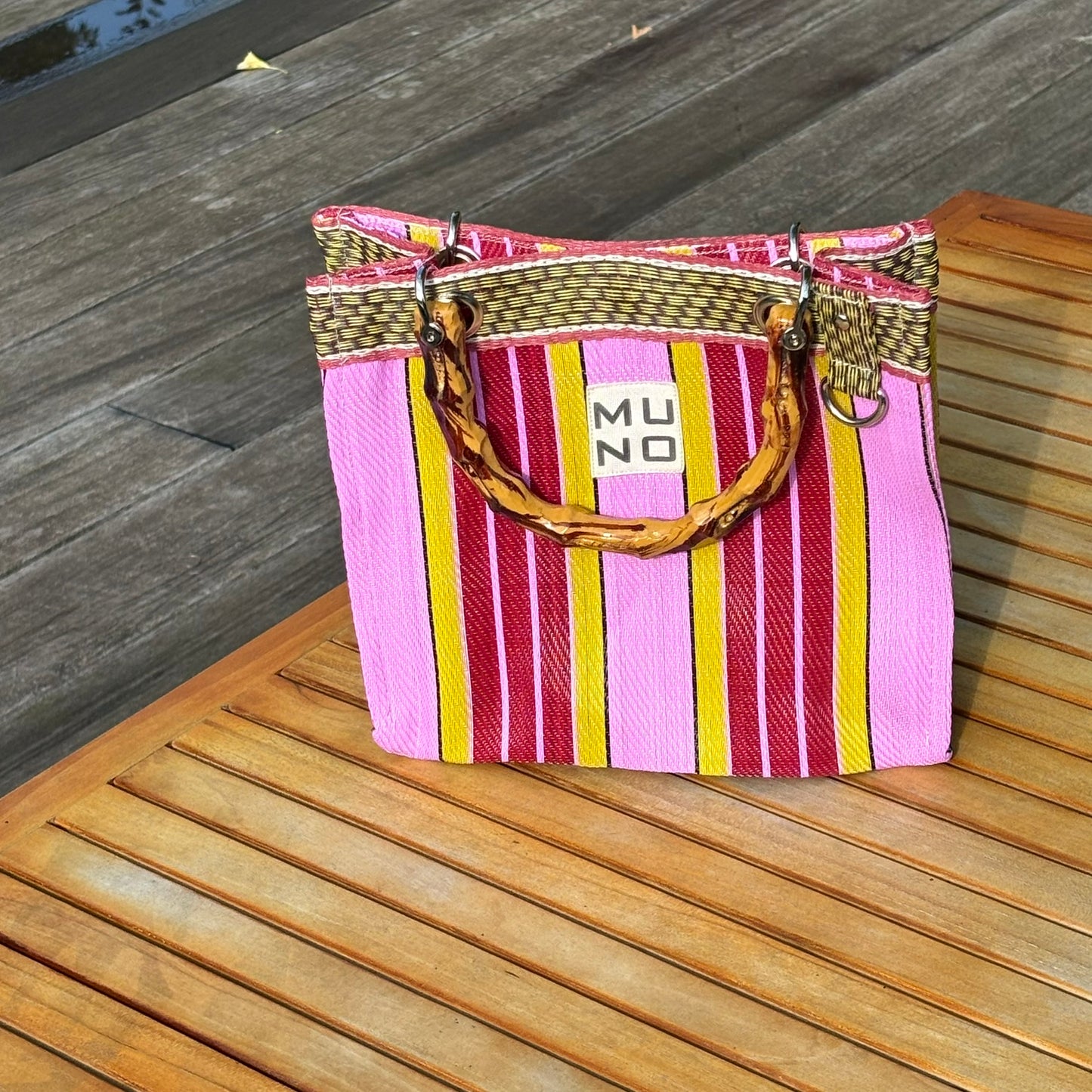 Nylon Mini Bag with Bamboo Handle - Berry Twist