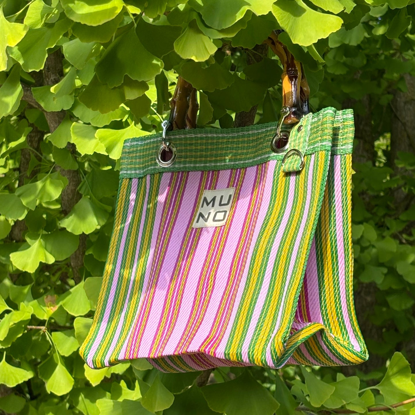 Nylon Mini Tote with Bamboo Handle - Lime Zest