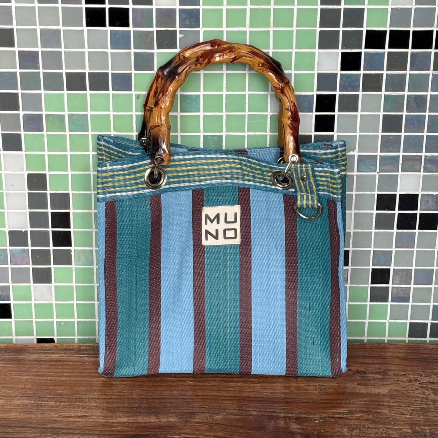 Nylon Mini Bag with Bamboo Handle - Ocean Breeze