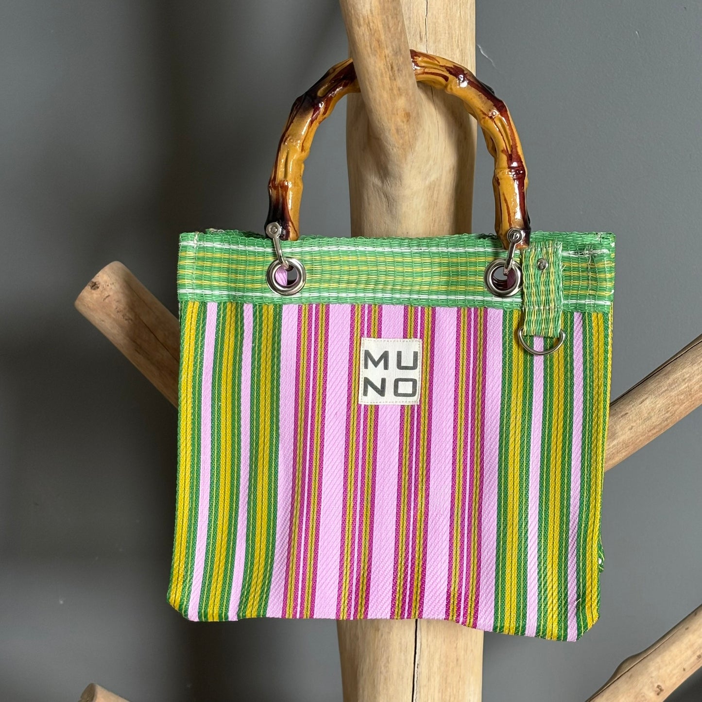Nylon Mini Tote with Bamboo Handle - Lime Zest